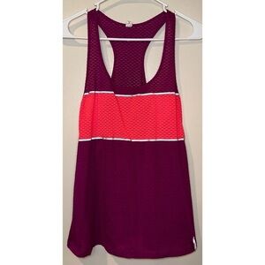 Sleeveless Racerback Tank in Berry with Coral Stripe
